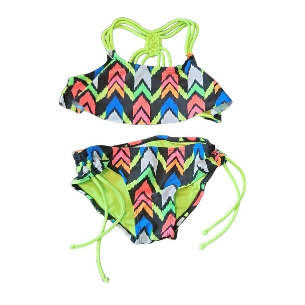 JUSTICE Girls Neon Graphic Bikini Swimsuit Size 8‎